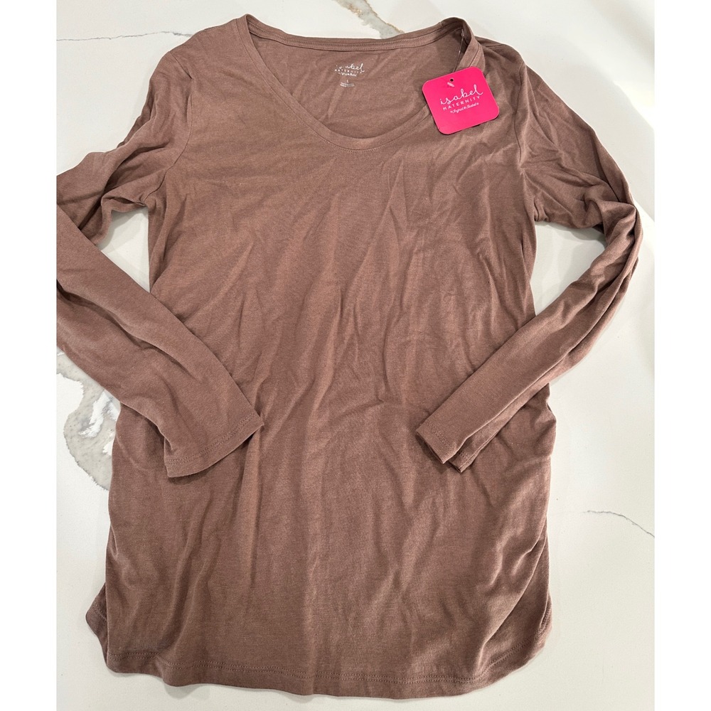 Isabel Maternity Long Sleeve Tee Shirt Women's‎ Large Brown V-Neck Top New